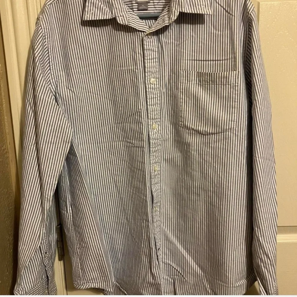 JC Penney Button Up Shirt Lightweight Long Sleeve Collar Stripe Blue‎ Mens, XL